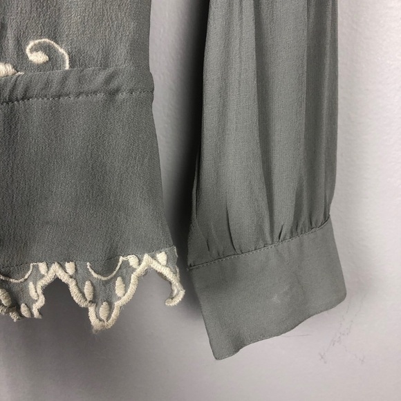 LoveShackFancy Embroidered Silk Georgette Long Sleeve Prairie Top Green Casual - Picture 7 of 11
